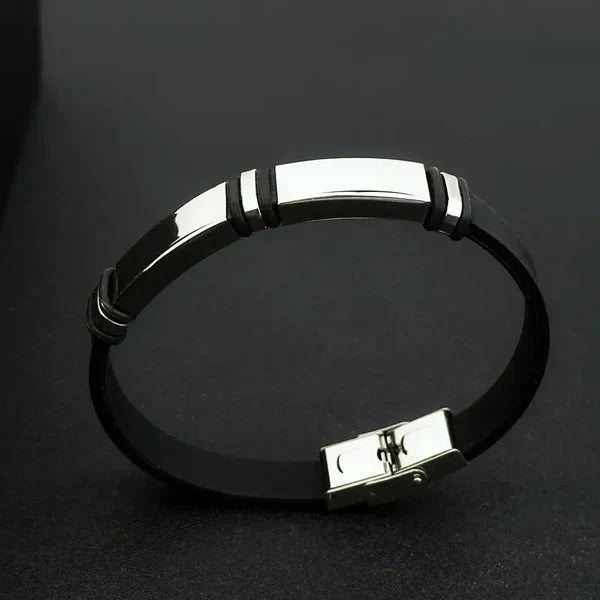Elegant Black Silicone Bracelet with Metallic Detailing