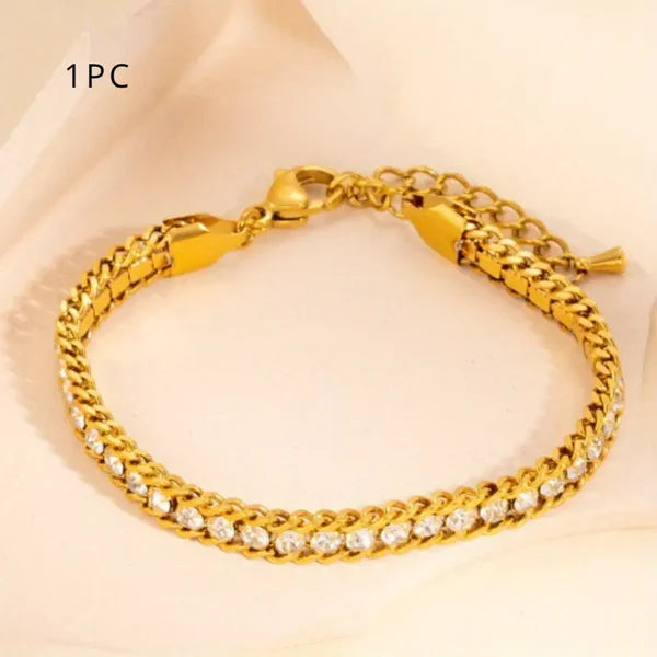 Trending Elegant Gold Link Bracelet with Crystal