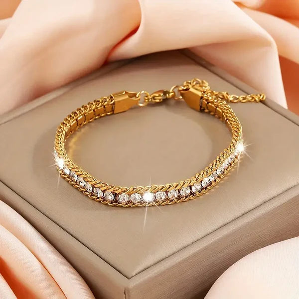 Trending Elegant Gold Link Bracelet with Crystal