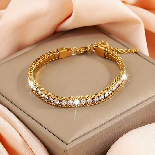 Trending Elegant Gold Link Bracelet with Crystal