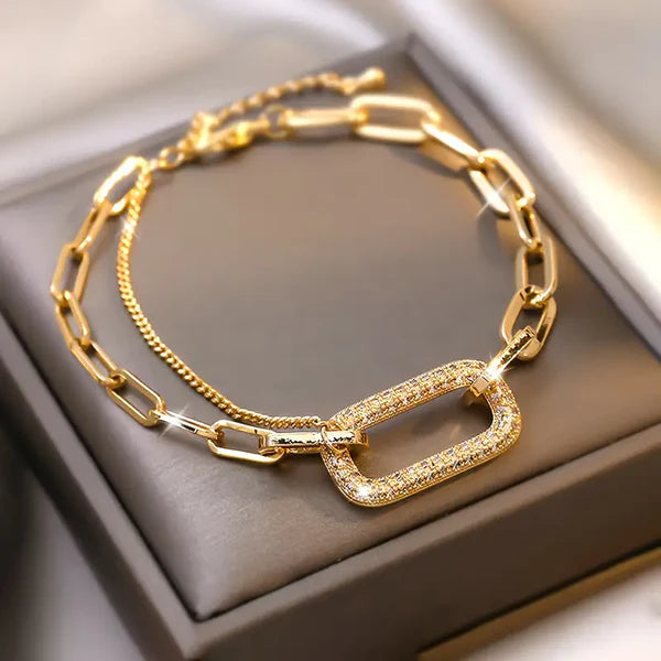 Elegant Gold Link Bracelet with Crystal Accent