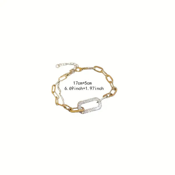 Elegant Gold Link Bracelet with Crystal Accent